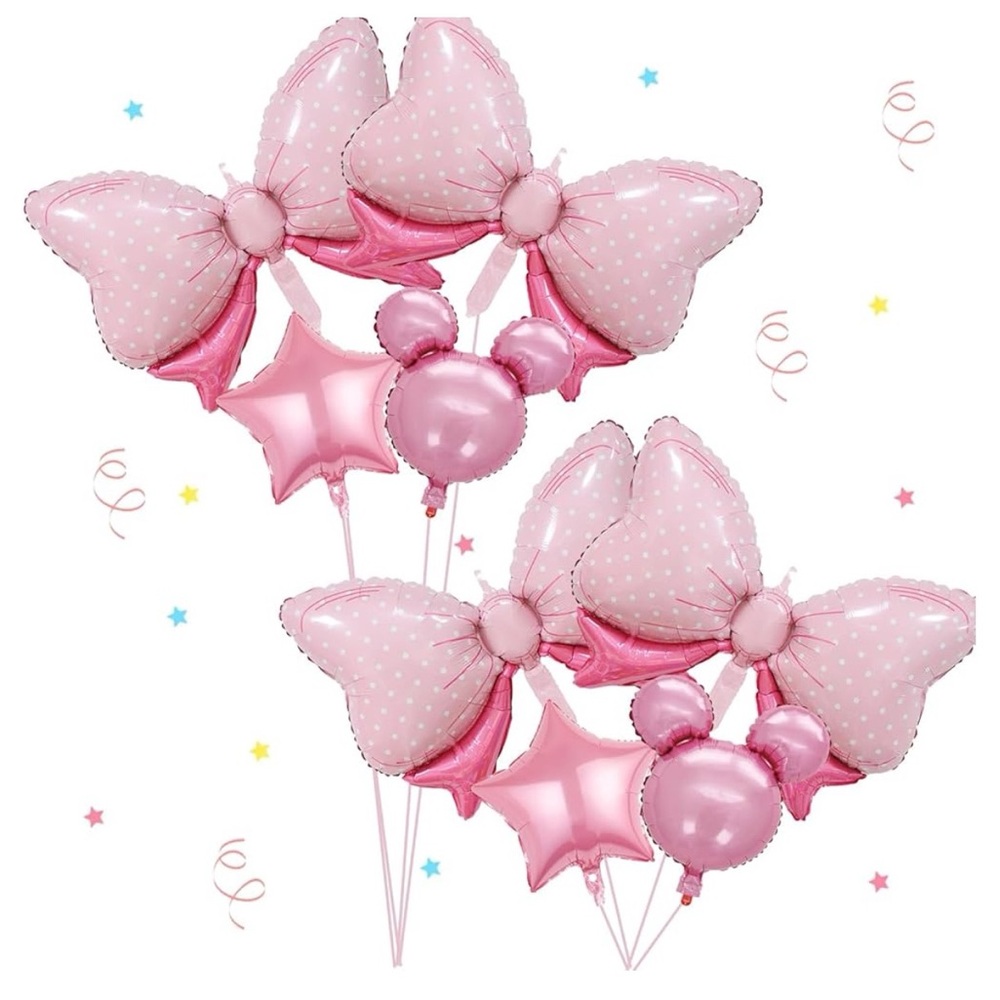5 pc Pink & White Bows, Star, Mouse Ears Balloon Set Shower Birthday Party NWT